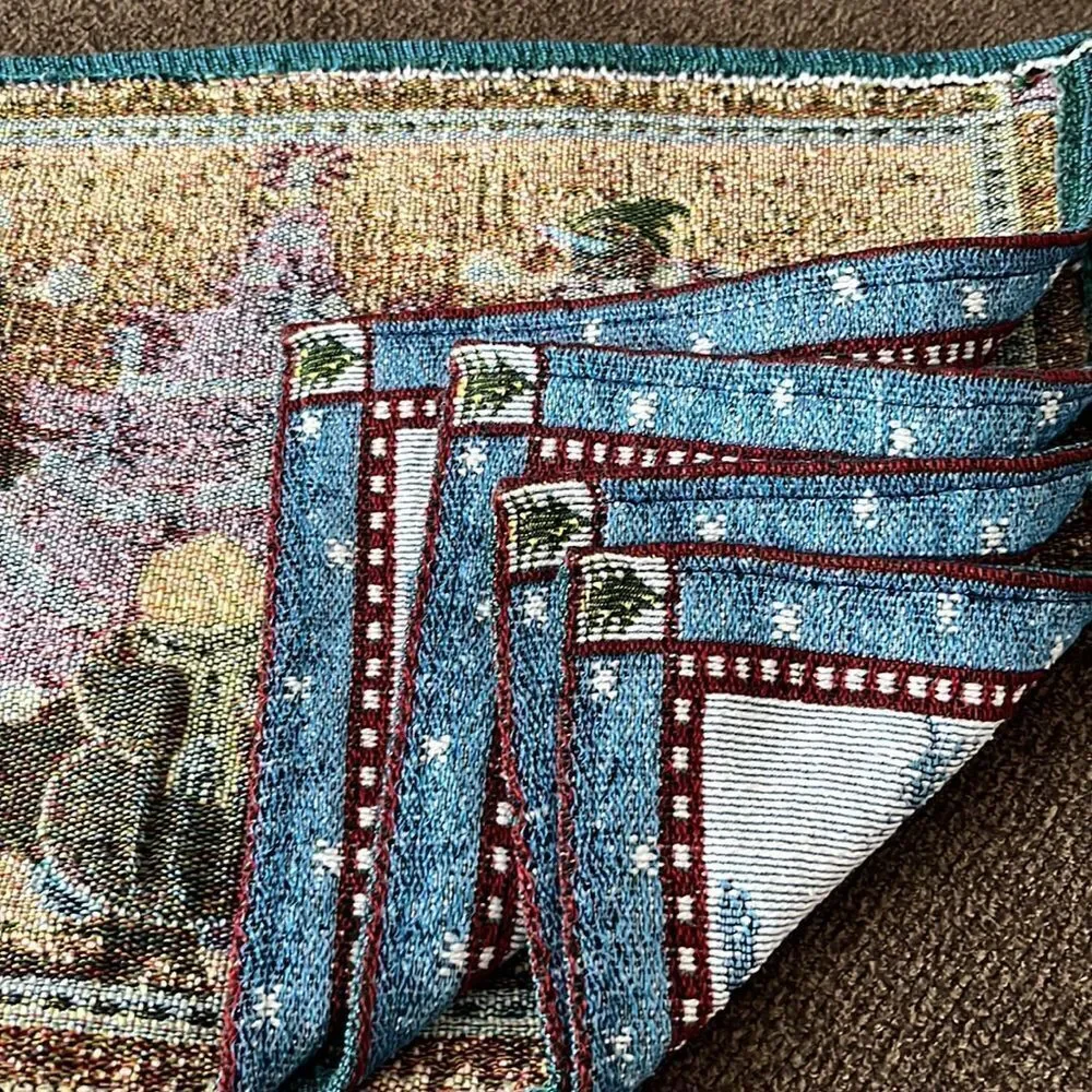 Set (4) Tapestry Design Rectangle Placemats Snowmen Dancing with Christmas Tree